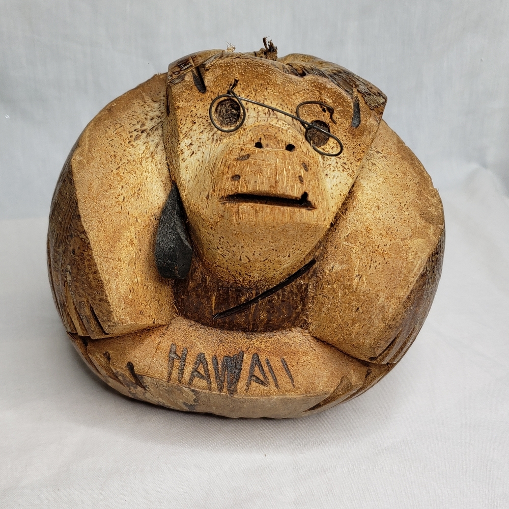 Vintage Hawaii Carved Real Coconut Man